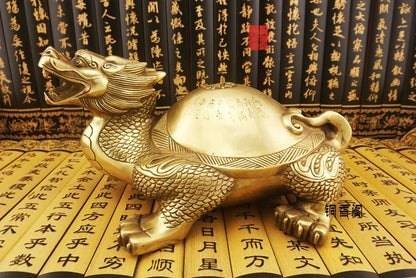 HOT SALE office Home Room shop bring wealth and fortune Mascot Talisman JI XIANG Dragon Turtle FENG SHUI Copper statue 25CM