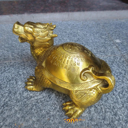 HOT SALE office SHOP HOME Money Drawing exorcise evil spirits Mascot talisman golden Dragon turtle FENG SHUI Brass statue