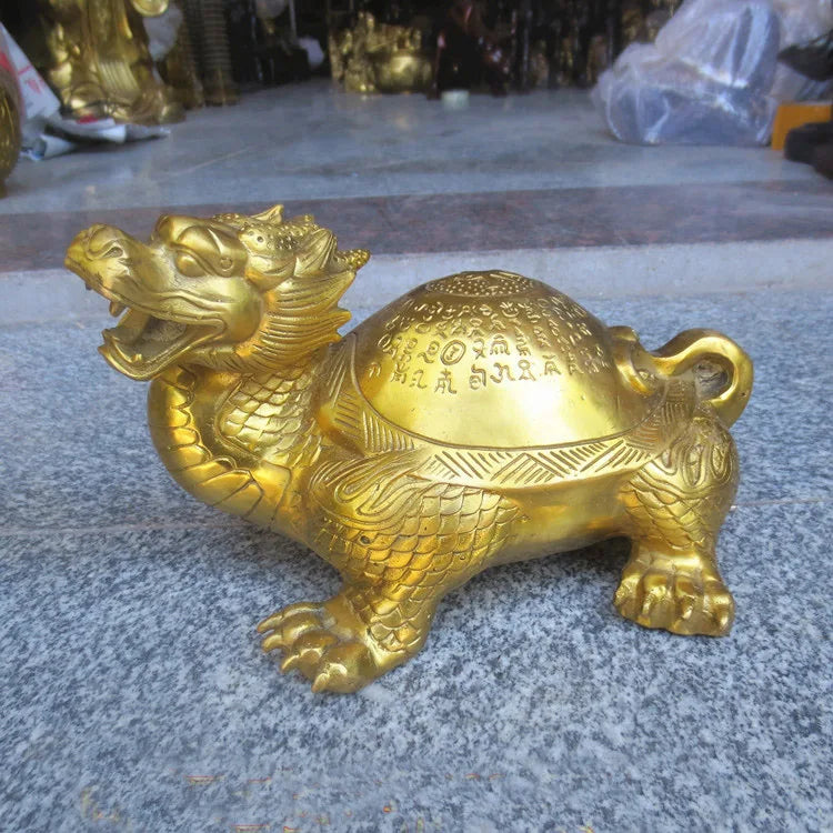 HOT SALE office SHOP HOME Money Drawing exorcise evil spirits Mascot talisman golden Dragon turtle FENG SHUI Brass statue