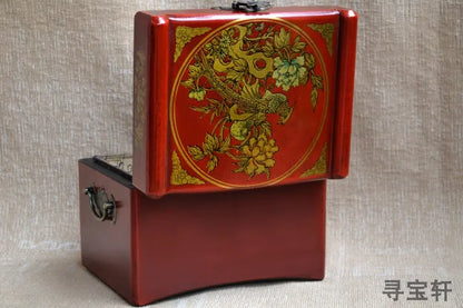 HOT SALE  present-TOP COOL -Handmade retro antique China royal propitious red wood Jewel Jewelry Box cosmetic mirror box