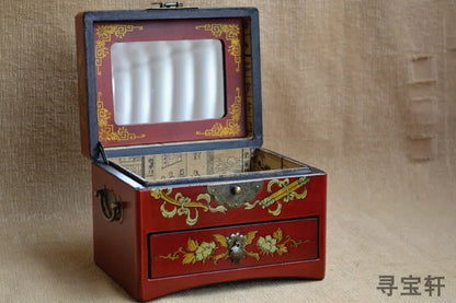 HOT SALE  present-TOP COOL -Handmade retro antique China royal propitious red wood Jewel Jewelry Box cosmetic mirror box