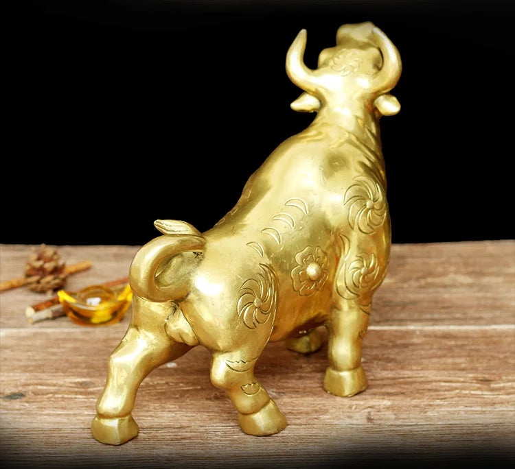HOT sale - Home office efficacious Talisman Stock market cattle Inviting money gold cattle bull FENG SHUI BRASS statue