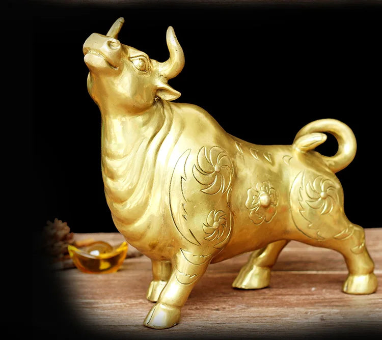 HOT sale - Home office efficacious Talisman Stock market cattle Inviting money gold cattle bull FENG SHUI BRASS statue
