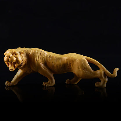 JIA-GUI LUO Boxwood Carving Tiger Decoration, Small Sculpture Model, Craft Gift, Home Office Decoration, A041