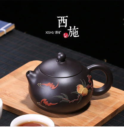 Chinese Kongfu Tea Pots, Black Zhu, King Kong Peach Xishi Teapot, Yixing Purply Clay Teapot, 200ml
