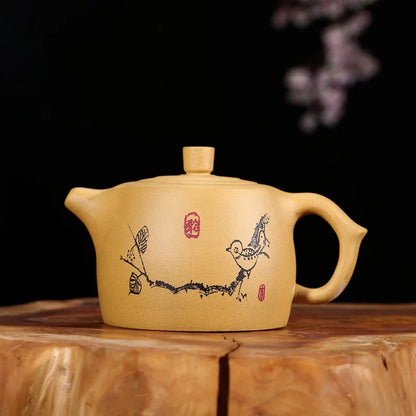 300cc Yixing Chinese Zisha Teapot  Jinglan Teaware Raw Ore Purple Sand Mud Gold Section Painted Hand-painted Health Tea pot