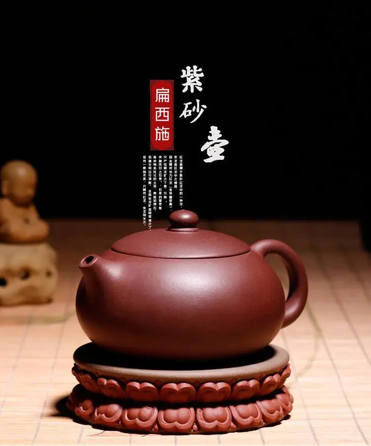 Chinese Yixing Tea Pot Kungfu Hand Made Flat Xishi Pot Qing Cement Mud Tea Set Teapots Author Shao Junya 188 Ball Hole