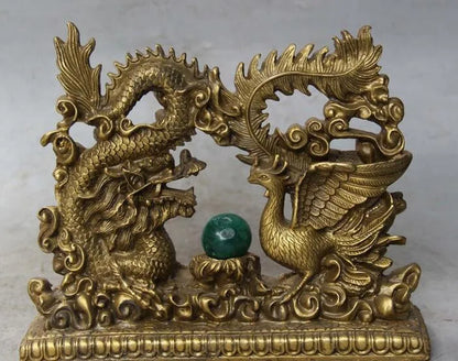 Chinese Bronze Fengshui Emperor Royalty Dragon Phoenix Sculpture Statue