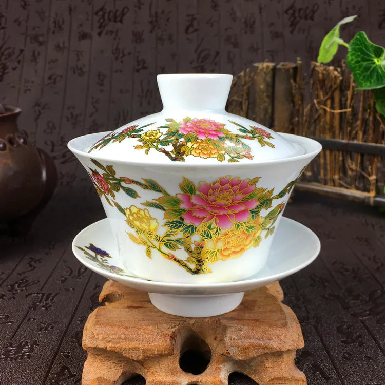 Chinese Hand Painted Tureen Teacup, Color Changing Pattern Gaiwan, High Quality, Teaset Cup, Large, New Arrival, 350ml