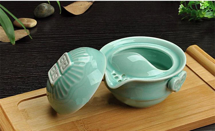 porcelain tea pot with infuser Chinese portable tea cup Longquan celadon ceramic pots of tea Chinese travelling tea set green