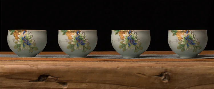 80ml Chinese Jingdezhen porcelain boutique tea cup ruyao crackle glaze cup of tea kungfu tea cups flower design ceramic cups tea