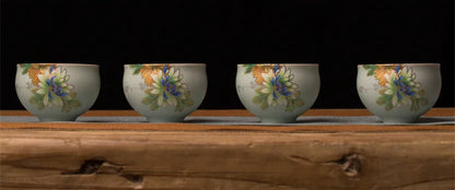 80ml Chinese Jingdezhen porcelain boutique tea cup ruyao crackle glaze cup of tea kungfu tea cups flower design ceramic cups tea