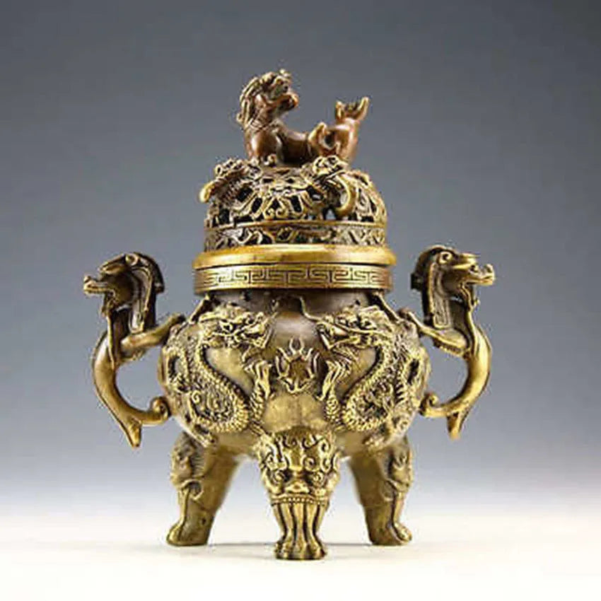 China Rare Copper Dragon Tiger Incense Burner