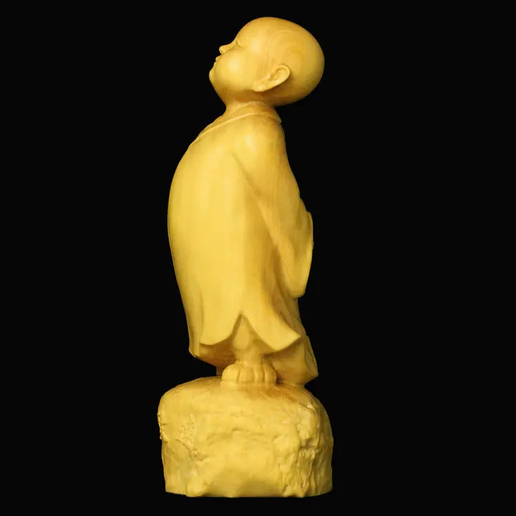 JIA-GUI LUO-Boxwood Carving, Home Decorations, Wooden Crafts, Gifts, Souvenirs, Young Monk, A054