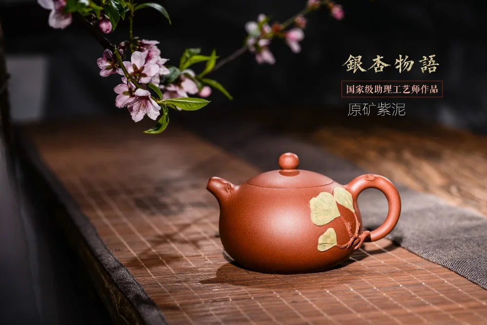 250ml Genuine Zisha teapot Yixing original mine purple clay famous handmade ginkgo tea pots tea tray tea table decoration