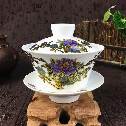 Chinese Hand Painted Tureen Teacup, Color Changing Pattern Gaiwan, High Quality, Teaset Cup, Large, New Arrival, 350ml