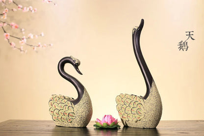 Creative gift pair of art black swan decorations home decoration