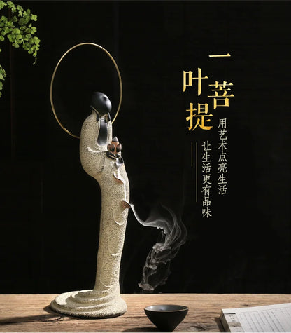 Antique one leaf bodhi Decoration Backflow incense pedestal A world in a flower and A grain of stand in the heavy