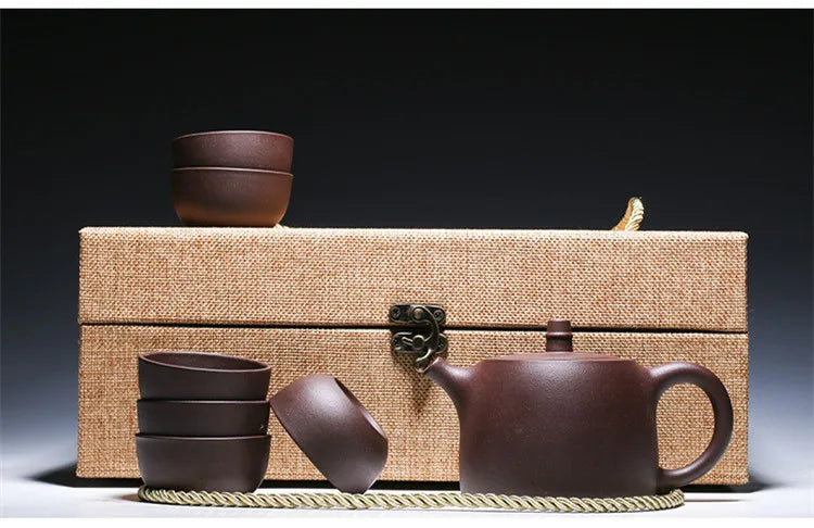 280ml Yixing Zisha Pot  A Pot Six Cups Tea Set Kung Fu Teaware Black Tea Green Tea Raw Ore Handmade Purple Clay Teapot Gift Set