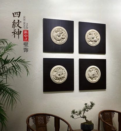 4pcs China Antique Wall mount decoration four god beast azure dragon black tortoise white tiger vermilion bird
