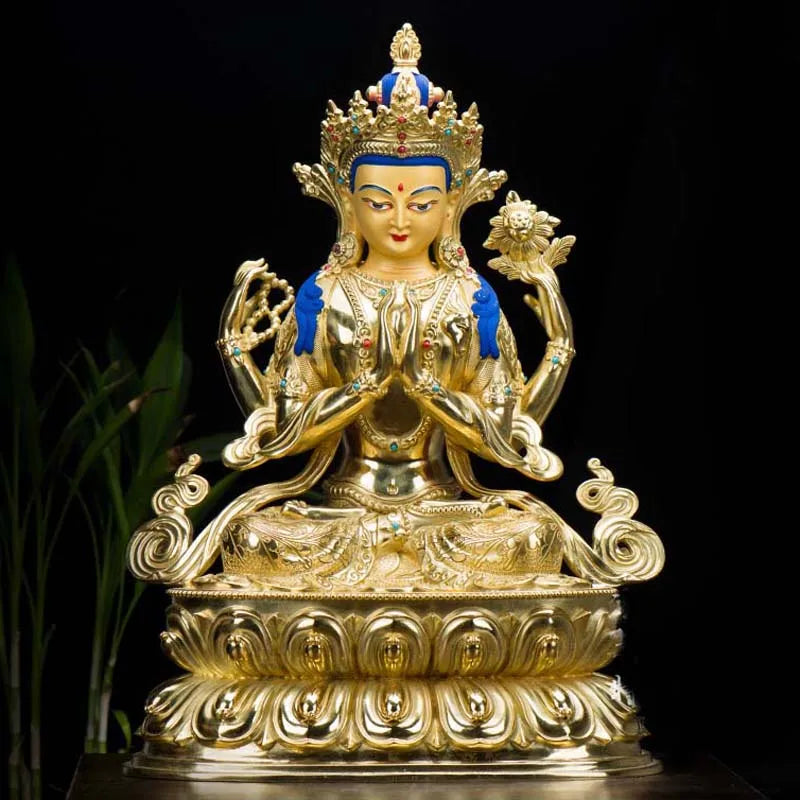 HUGE 48CM large High-grade Buddha statue Tibetan Buddhism Nepal Gilding Four arm Guanyin Buddha statue bless Safety Health luck