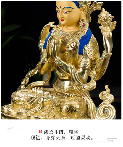 HUGE 48CM large High-grade Buddha statue Tibetan Buddhism Nepal Gilding Four arm Guanyin Buddha statue bless Safety Health luck