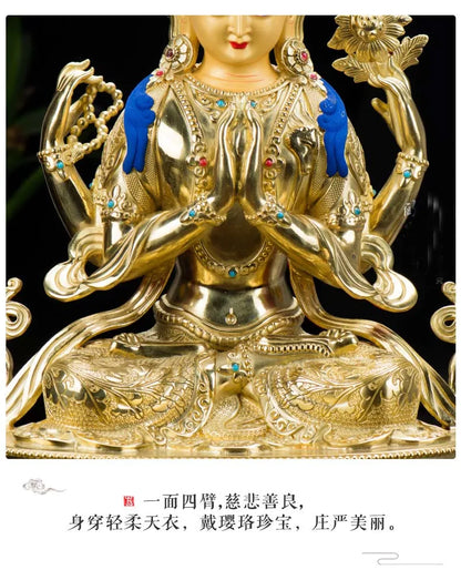 HUGE 48CM large High-grade Buddha statue Tibetan Buddhism Nepal Gilding Four arm Guanyin Buddha statue bless Safety Health luck