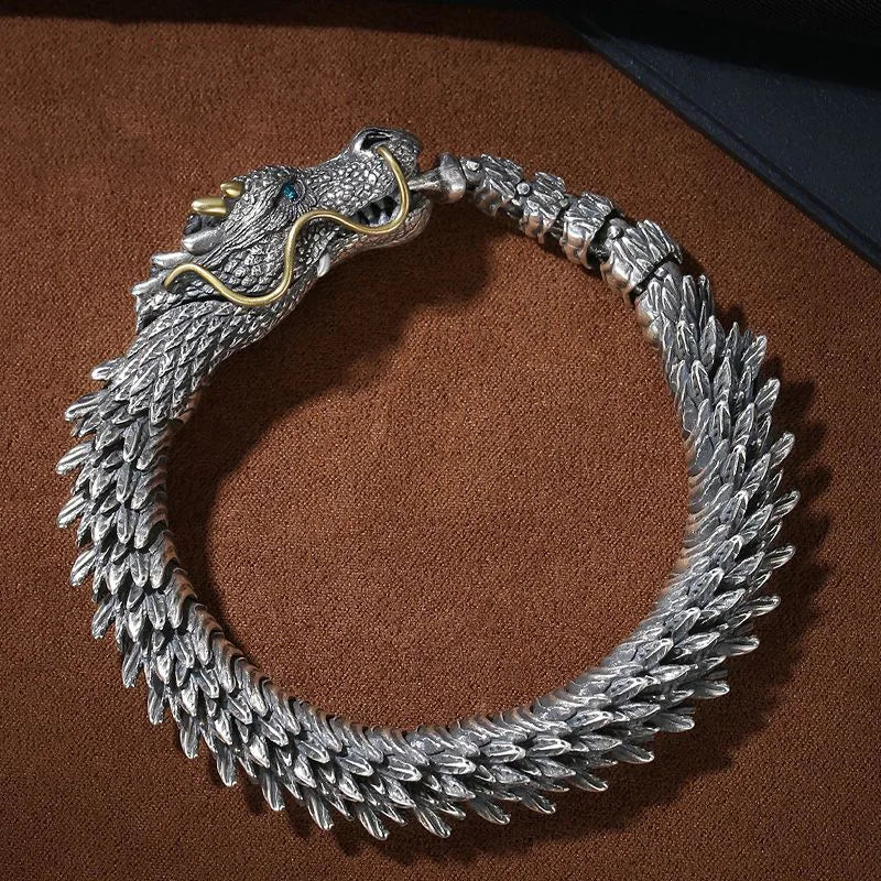 HX Handmade Three-dimensional Bracelet Men's Trendy Personality Domineering Retro Faucet Collection-level Smart Dragon Bracelet