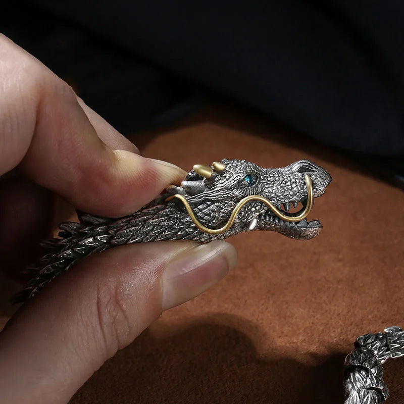 HX Handmade Three-dimensional Bracelet Men's Trendy Personality Domineering Retro Faucet Collection-level Smart Dragon Bracelet