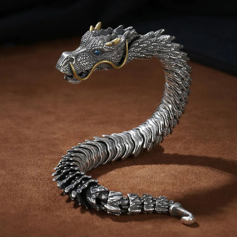 HX Handmade Three-dimensional Bracelet Men's Trendy Personality Domineering Retro Faucet Collection-level Smart Dragon Bracelet