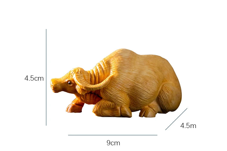 Boxwood 9CM Buffalo Sculpture Lucky Chinese Bull Wood Animal Statue Diligent Home Decors