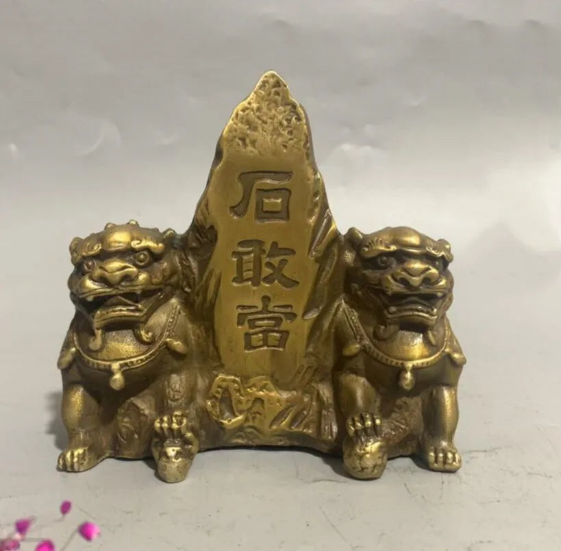 China brass double lion small crafts statue