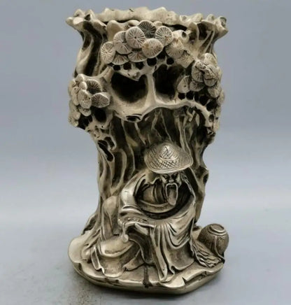 China White copper jiang ziya fishing Pen holder crafts statue