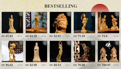 Boxwood 30cm Chinese Classical Beauty Sculpture Three Beauty Ladies Wood Carving Home Decor