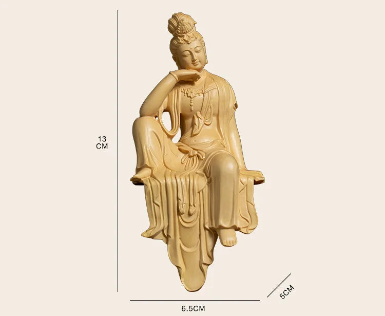 Boxwood 13cm Guanyin Bodhisattva Buddha Wood Statue Mascot Myth Figure Statue Home Decor Wood Sculpture