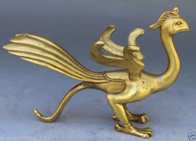 Healing Chinese Bronze Copper Fengshui God Animal Beast phoenix Exorcise evil Statue Garden Decoration 100% real Brass Bronze 25