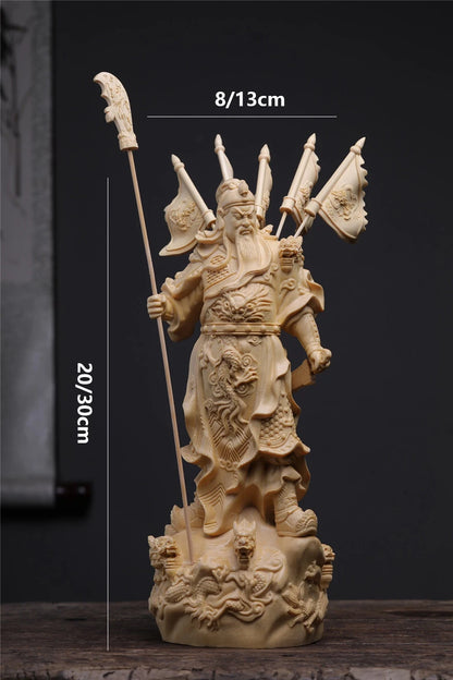 Boxwood 20cm Guanyu Sculpture Three Kingdoms Wood Carving Statue Collection Wealth God Five Flags Guan Gong Feng Shui Home Decor