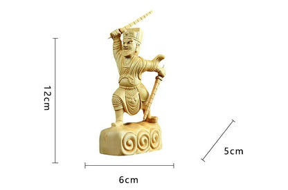 Boxwood Carving 12CM Solid Wood Chinese Household Statue Craft Gifts Zhao Gongming Feng Shui God of Wealth Sculpture Home Decor