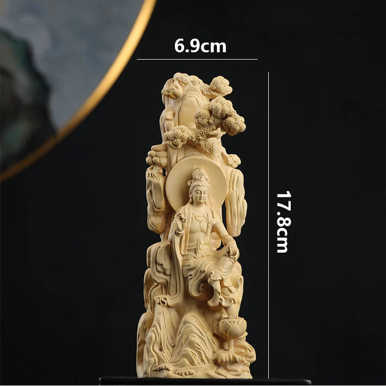Boxwood 18cm Guanyin Sculpture Wood Buddha Statue Guan Yin Worship Collection Home Decor