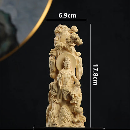 Boxwood 18cm Guanyin Sculpture Wood Buddha Statue Guan Yin Worship Collection Home Decor