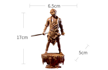Boxwood 17CM Monkey King Sculpture Wood Sun Wukong Buddha Statue Myths Feng Shui Home Decor