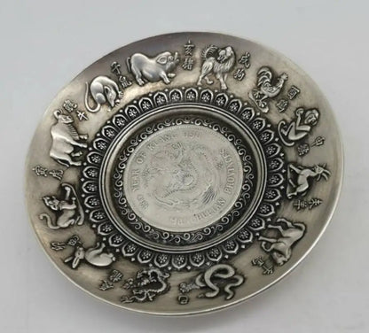 China White copper twelve zodiac plate saucer crafts statue