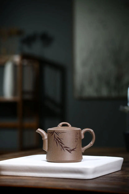 Handmade Bamboo Pot, Zisha Teapot, Yixing, Yixing, Original ore Section, 200 ml,Drinkware,Kettle,Suit for Green Tea,Dark, New