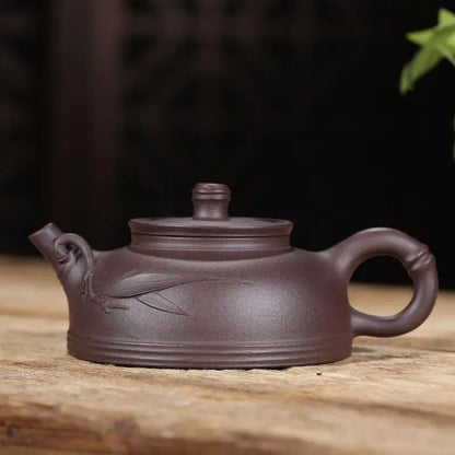 Half Moon Bamboo Festival Teapot, Zisha Teapot, Yixing Handmade Pot, Kung-Fu Teaware, Purple Clay Drinkware for Puer Green and B
