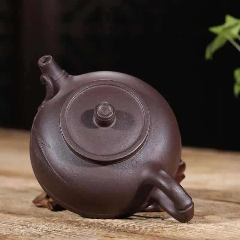 Half Moon Bamboo Festival Teapot, Zisha Teapot, Yixing Handmade Pot, Kung-Fu Teaware, Purple Clay Drinkware for Puer Green and B