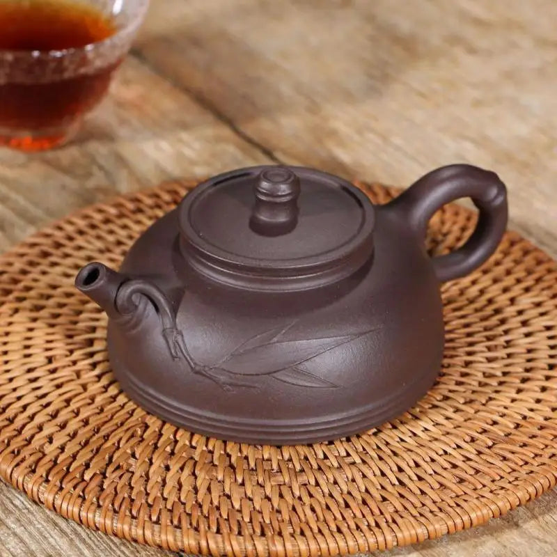Half Moon Bamboo Festival Teapot, Zisha Teapot, Yixing Handmade Pot, Kung-Fu Teaware, Purple Clay Drinkware for Puer Green and B