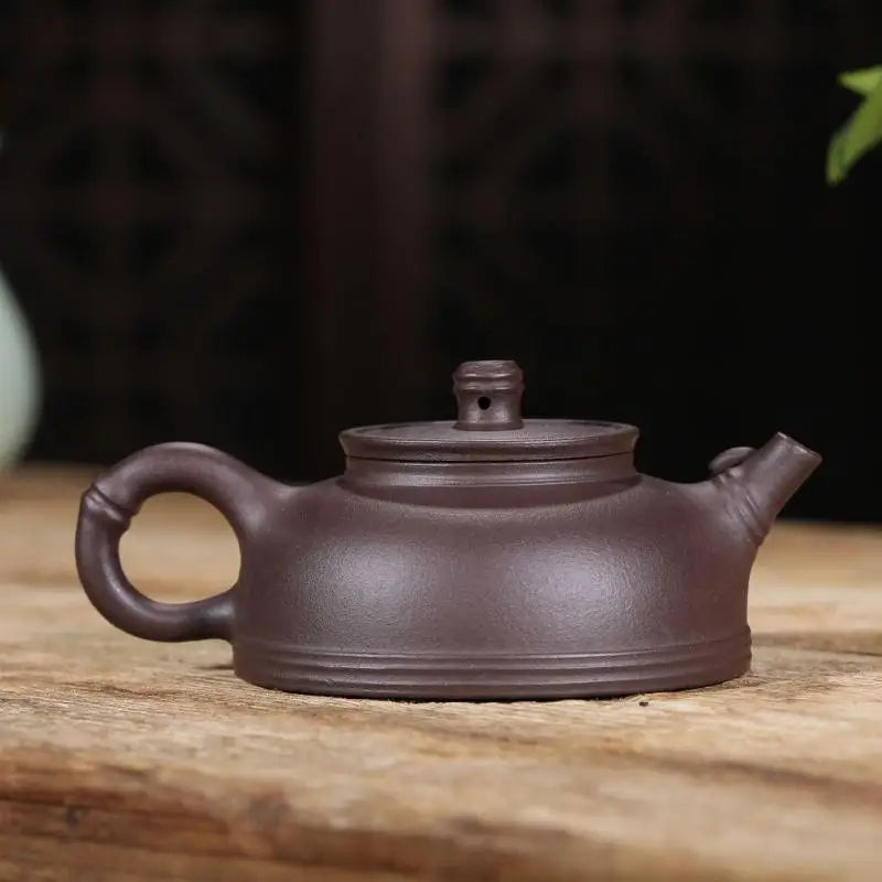 Half Moon Bamboo Festival Teapot, Zisha Teapot, Yixing Handmade Pot, Kung-Fu Teaware, Purple Clay Drinkware for Puer Green and B