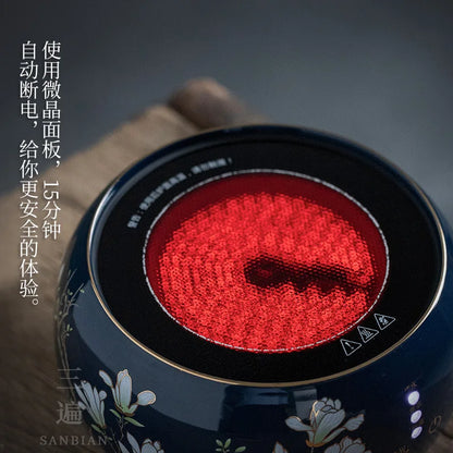 Hammered Pattern Heat-Resistant Glass Teapot Electric Ceramic Water Boiling Kettle Natural Rattan Glass Loop-Handled Teapot Ku