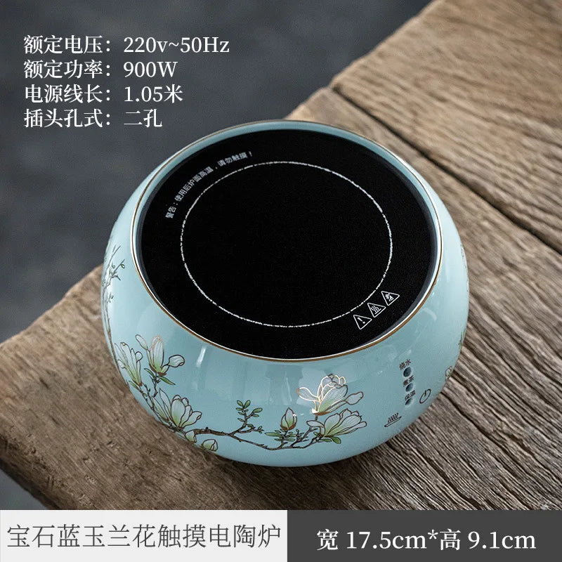 Hammered Pattern Heat-Resistant Glass Teapot Electric Ceramic Water Boiling Kettle Natural Rattan Glass Loop-Handled Teapot Ku