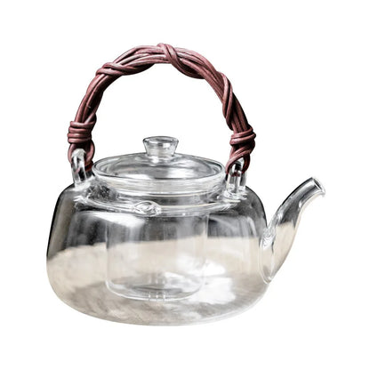 Hammered Pattern Heat-Resistant Glass Teapot Electric Ceramic Water Boiling Kettle Natural Rattan Glass Loop-Handled Teapot Ku